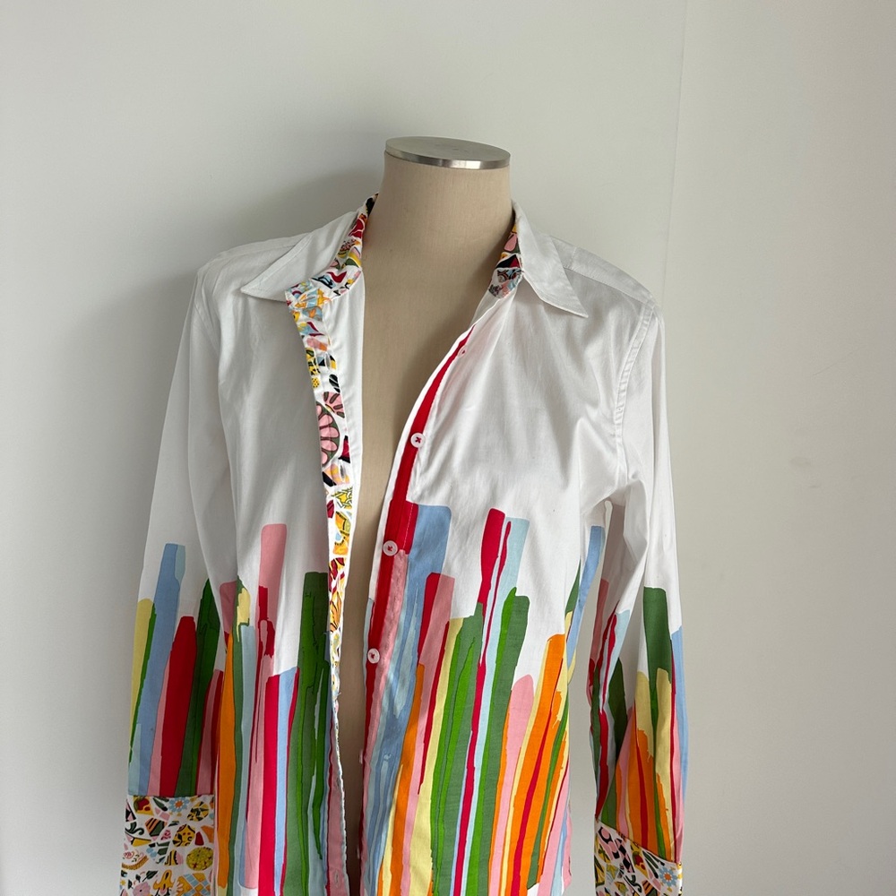 Tizzie Chic White Multicolor Button Down Shirt Size L - Picture 3 of 8